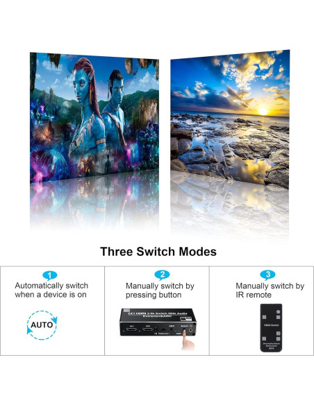 Interruptor HDMI 4K 60Hz Avedio Links con Extractor de Audio