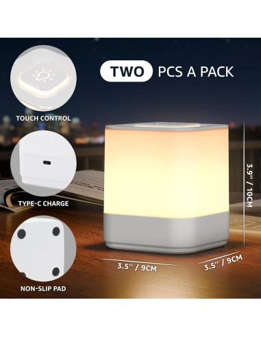 Lámpara de Noche Táctil LED uuffoo Blanco 3 Modos Regulable