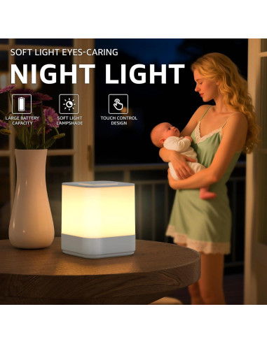Lámpara de Noche Táctil LED uuffoo Blanco 3 Modos Regulable
