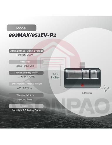 Control Remoto Universal Chamberlain 953EV 2 Paquete para Garaje
