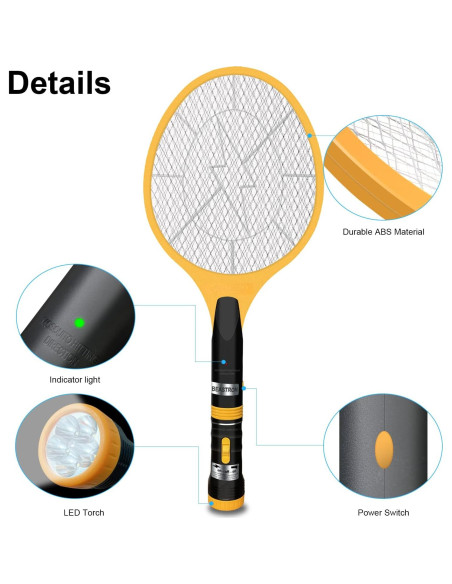 Raqueta Eléctrica Zapper de Insectos Beastron 3000V USB LED