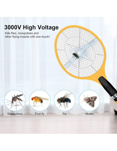 Raqueta Eléctrica Zapper de Insectos Beastron 3000V USB LED