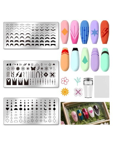 Set de 3 Placas de Estampado de Uñas UNICRAFTALE 12x6cm