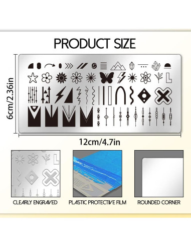 Set de 3 Placas de Estampado de Uñas UNICRAFTALE 12x6cm