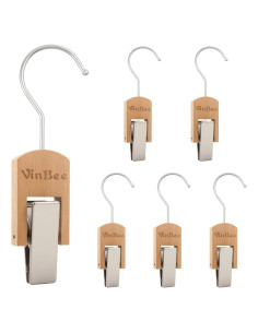 Ganchos de Madera VinBee 6 PCS con Clips Antideslizantes