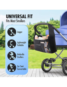 Organizador de Cochecito Vanleestar Neopreno Negro 2 Portavasos 2