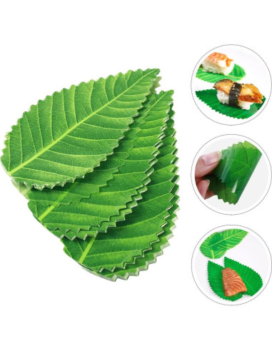 Hojas Decorativas para Sushi Kichvoe - 200 Piezas Verde