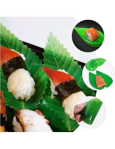 Hojas Decorativas para Sushi Kichvoe - 200 Piezas Verde