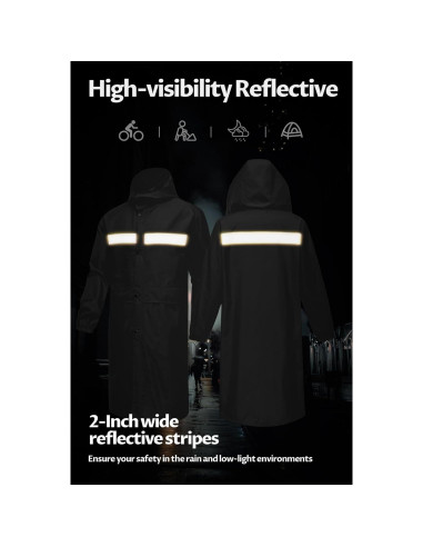 Abrigo Largo de Lluvia Impermeable CREATMO Hombre XXL Negro
