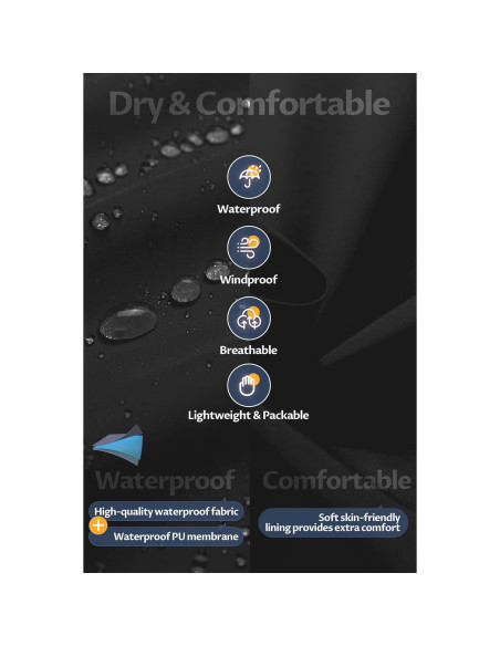 Abrigo Largo de Lluvia Impermeable CREATMO Hombre XXL Negro