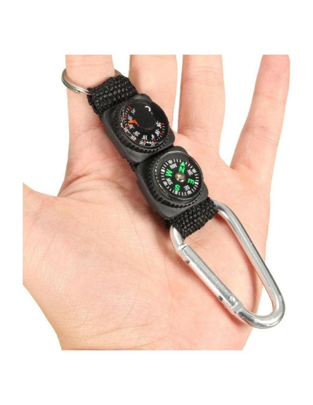 Cuerda Carabiner Negro Multifuncional JJLFresheners con Brújula y Termómetro