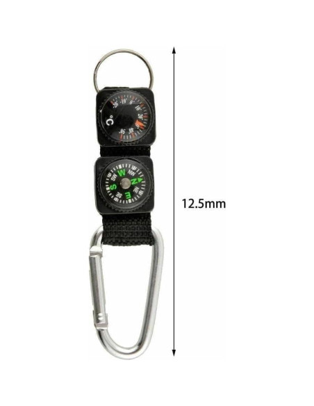 Cuerda Carabiner Negro Multifuncional JJLFresheners con Brújula y Termómetro