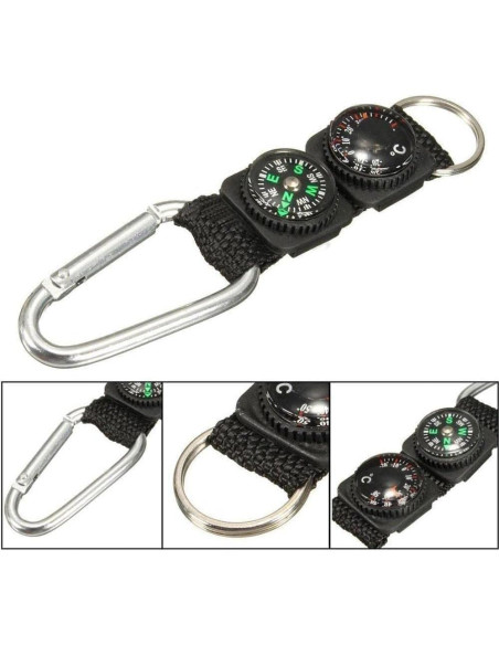 Cuerda Carabiner Negro Multifuncional JJLFresheners con Brújula y Termómetro