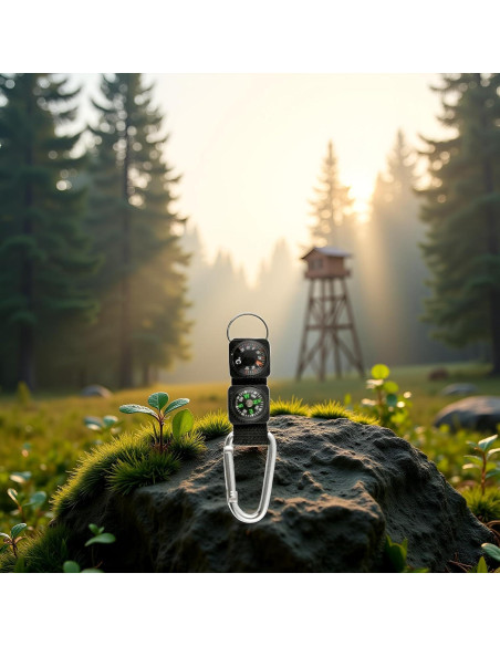 Cuerda Carabiner Negro Multifuncional JJLFresheners con Brújula y Termómetro