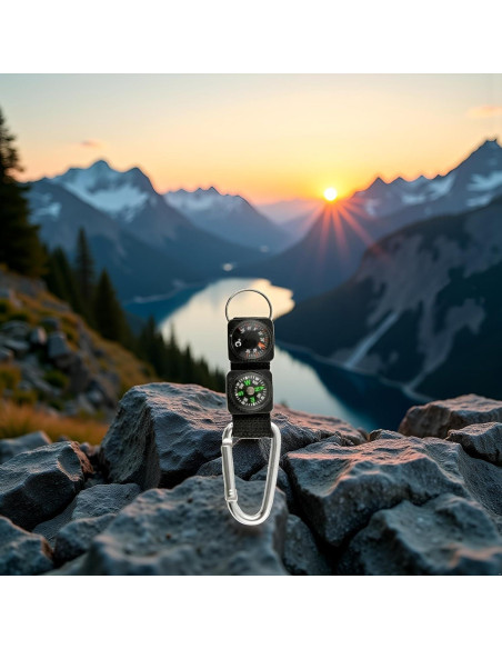 Cuerda Carabiner Negro Multifuncional JJLFresheners con Brújula y Termómetro