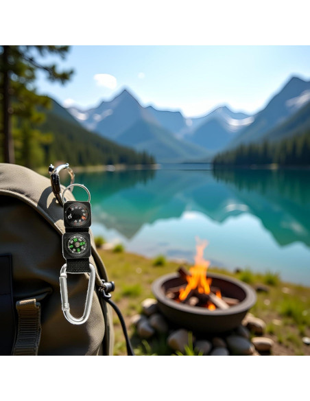 Cuerda Carabiner Negro Multifuncional JJLFresheners con Brújula y Termómetro