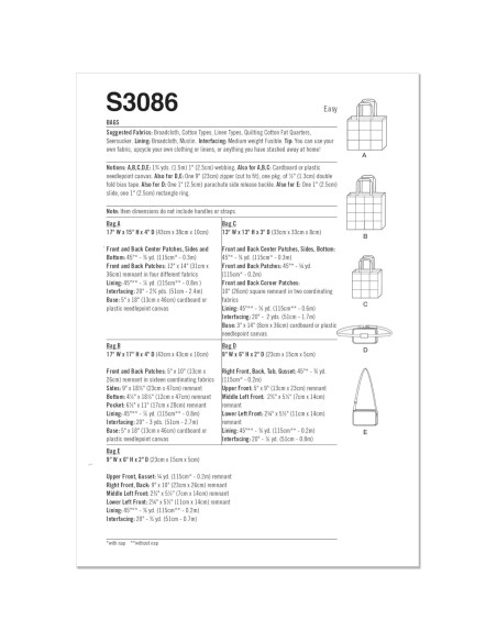 Patrón de Costura Simplicidad S3086OS para Bolsas de Parchwork