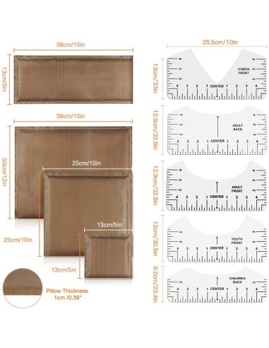 Kit de Prensa Térmica 9 Piezas Geila - Almohadillas y Reglas