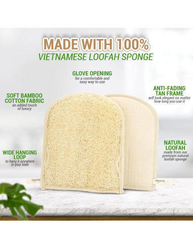 Guantes de Lufa Natural Herbvian Premium - Exfoliantes para Ducha