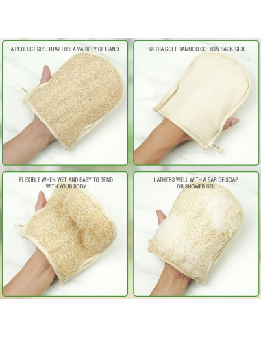 Guantes de Lufa Natural Herbvian Premium - Exfoliantes para Ducha
