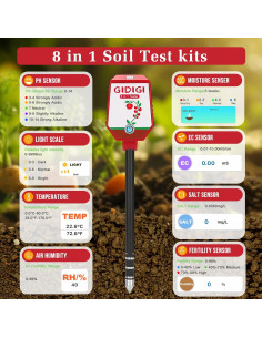 Medidor de Suelo 8 en 1 GIDIGI - pH, Humedad, EC, Luz 2