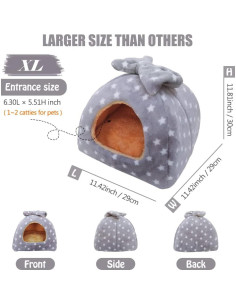 Cama para Mascotas HOMEYA XL Gris - Refugio Suave para Cobayas y Hámsters 2