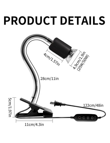 Lámpara de Calor UVA UVB para Reptiles WaazoRep con Temporizador