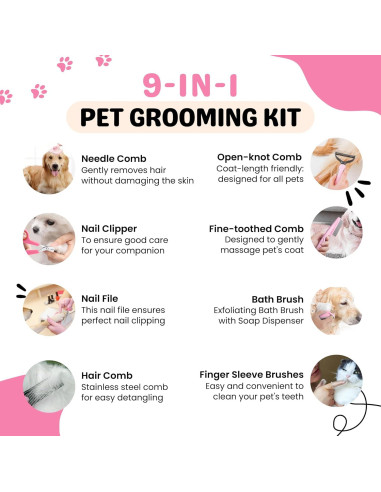 Kit de Aseo para Mascotas Toy Poodle Lady - 9 Piezas Rosa