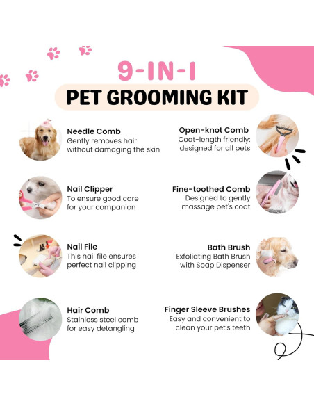 Kit de Aseo para Mascotas Toy Poodle Lady - 9 Piezas Rosa