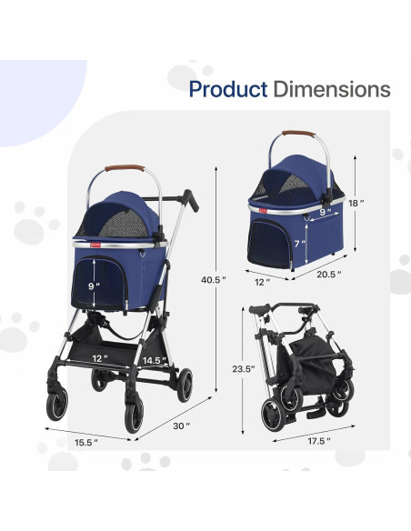 Carrito para Mascotas MIRAMINGLE 3-en-1 Plegable Rosa