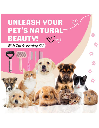 Kit de Aseo para Mascotas Toy Poodle Lady - 9 Piezas Rosa