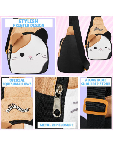 Bolso Cruzado Squishmallows Gato Kawaii 22x15x7 cm