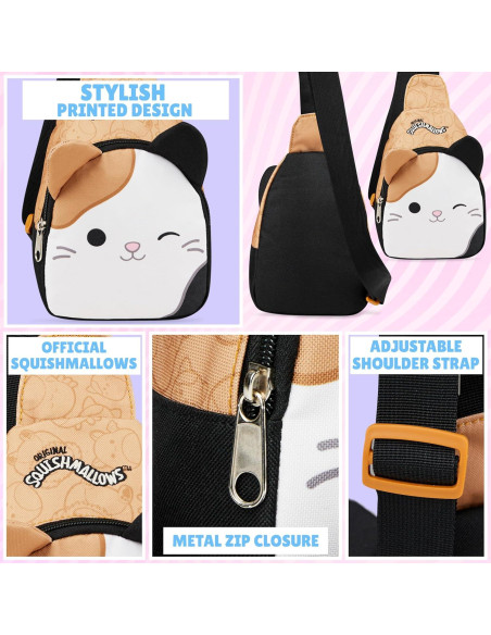 Bolso Cruzado Squishmallows Gato Kawaii 22x15x7 cm