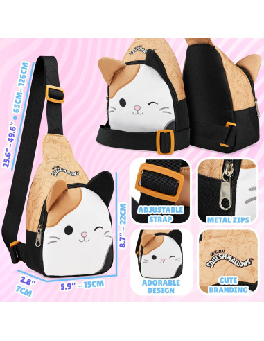 Bolso Cruzado Squishmallows Gato Kawaii 22x15x7 cm