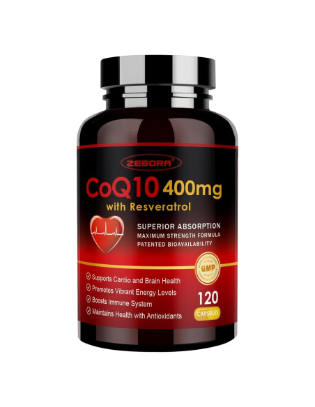 ZEBORA CoQ10 400mg con Resveratrol y Vitamina E - 120 Cápsulas
