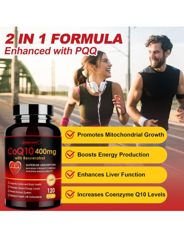 ZEBORA CoQ10 400mg con Resveratrol y Vitamina E - 120 Cápsulas