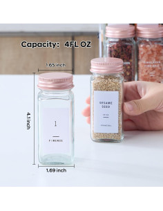 Set de 48 Tarros de Especias de Vidrio Fiwence 4oz con Etiquetas 2