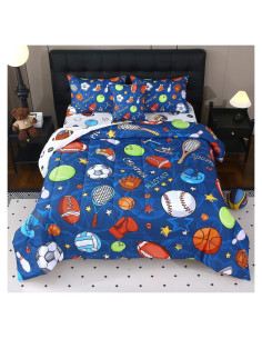 Conjunto de Edredón Gemelo JQinHome 6 Piezas Deportes Azul