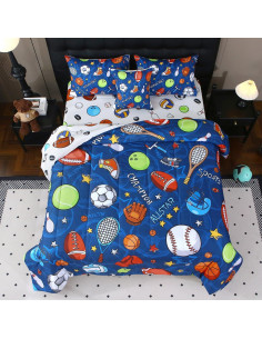 Conjunto de Edredón Gemelo JQinHome 6 Piezas Deportes Azul 2