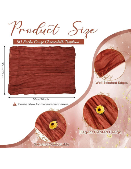 50 Servilletas de Gasa Algodón Mixweer 50x50 cm Terracota