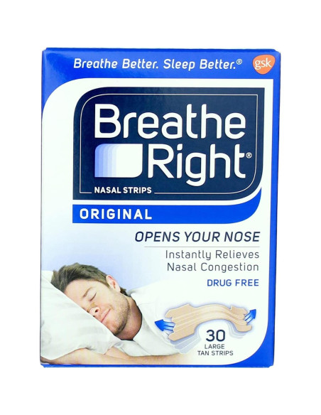 Tiras Nasales Breathe Right Original Beige Grande - 30 Unidades