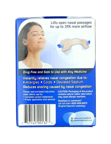Tiras Nasales Breathe Right Original Beige Grande - 30 Unidades