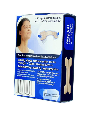 Tiras Nasales Breathe Right Original Beige Grande - 30 Unidades