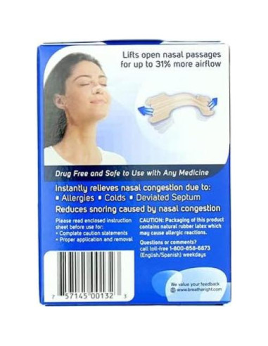 Tiras Nasales Breathe Right Original Beige Grande - 30 Unidades
