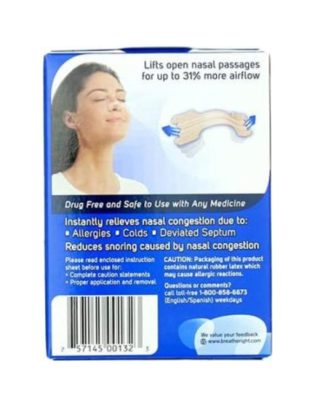 Tiras Nasales Breathe Right Original Beige Grande - 30 Unidades