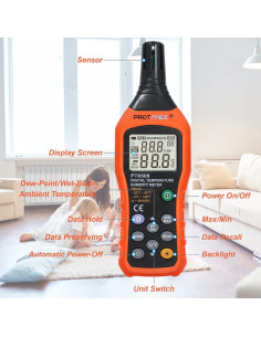 Medidor Digital de Temperatura y Humedad Protmex PT6508 2