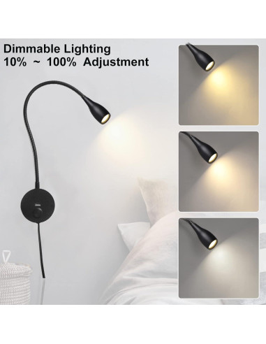 Luz de Lectura LED Rayefo Regulable con Cargador USB Negro