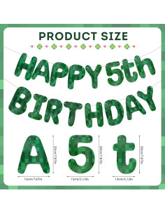 Banner de Cumpleaños Minero Pixel Verde LACEVINE Pre-ensartado 2