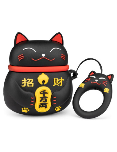 Funda de AirPods YONOCOSTA Gato Negro de la Suerte PVC