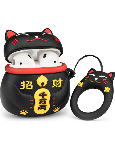 Funda de AirPods YONOCOSTA Gato Negro de la Suerte PVC